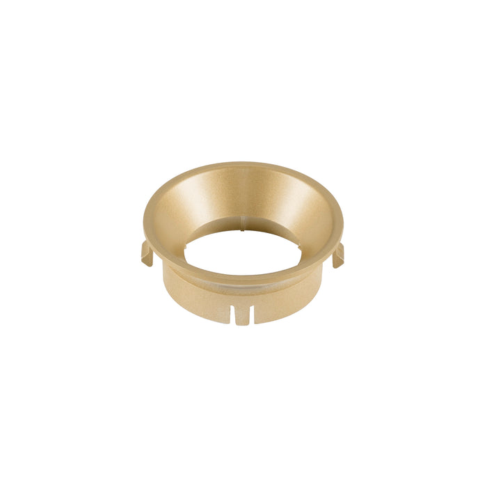 Metal recessed lighting trim ring, gold finish.