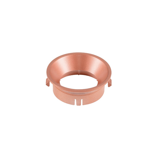 Metal recessed lighting trim, copper finish.