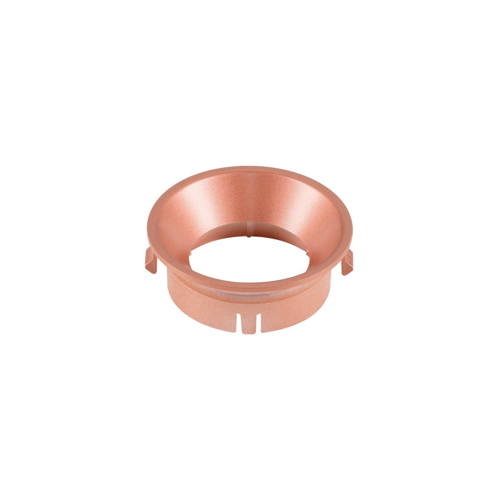 Metal recessed lighting trim, copper finish.