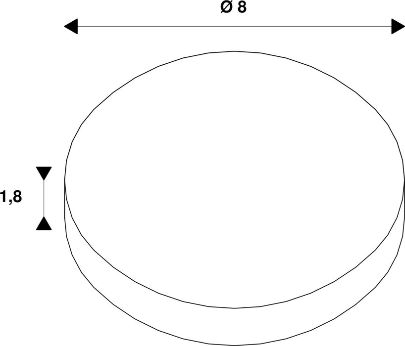 Technical drawing of a round component with dimensions: diameter 8, height 1.8.