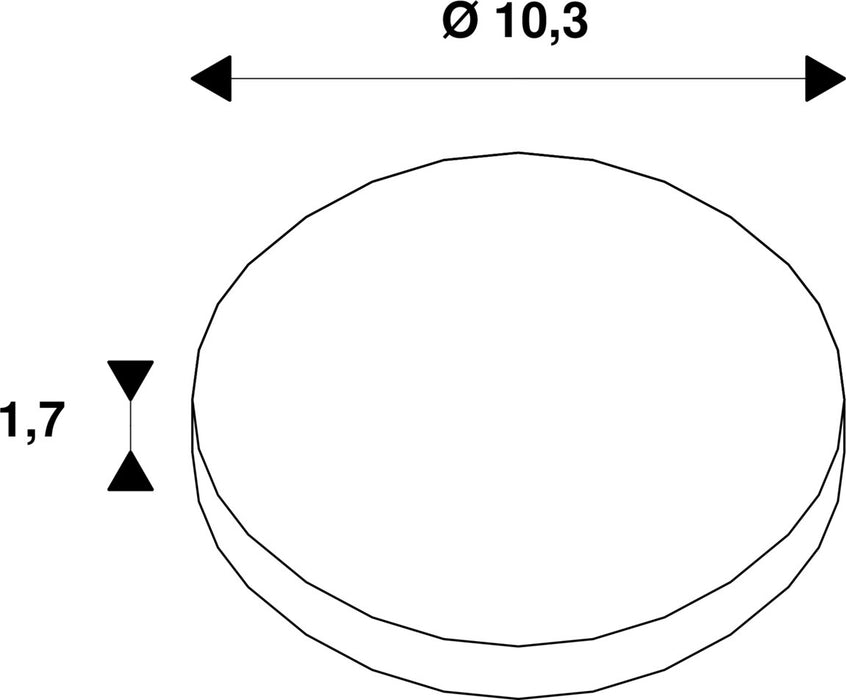 Technical drawing of a round object with dimensions 10.3 diameter and 1.7 height.