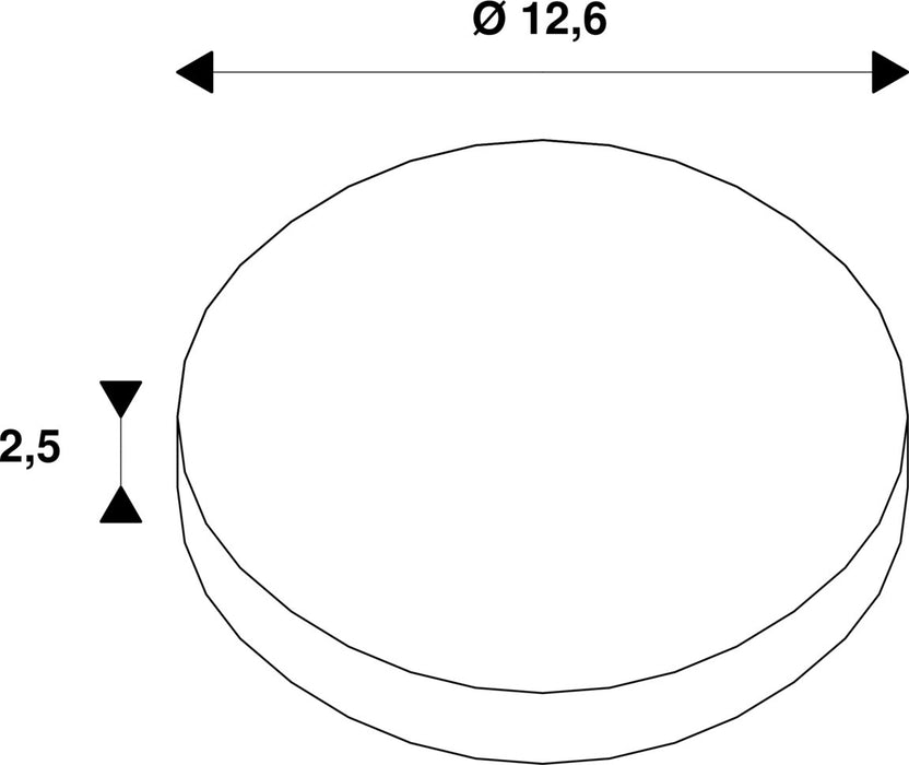 Technical drawing of a round component with dimensions 12.6 diameter and 2.5 height.