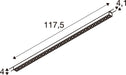Technical drawing of a linear LED light fixture, dimensions 117.5 x 4 x 4.1, surface mount.