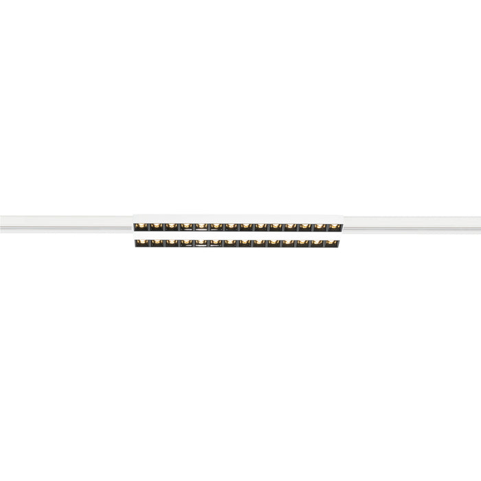 White track lighting fixture with black recessed lights.