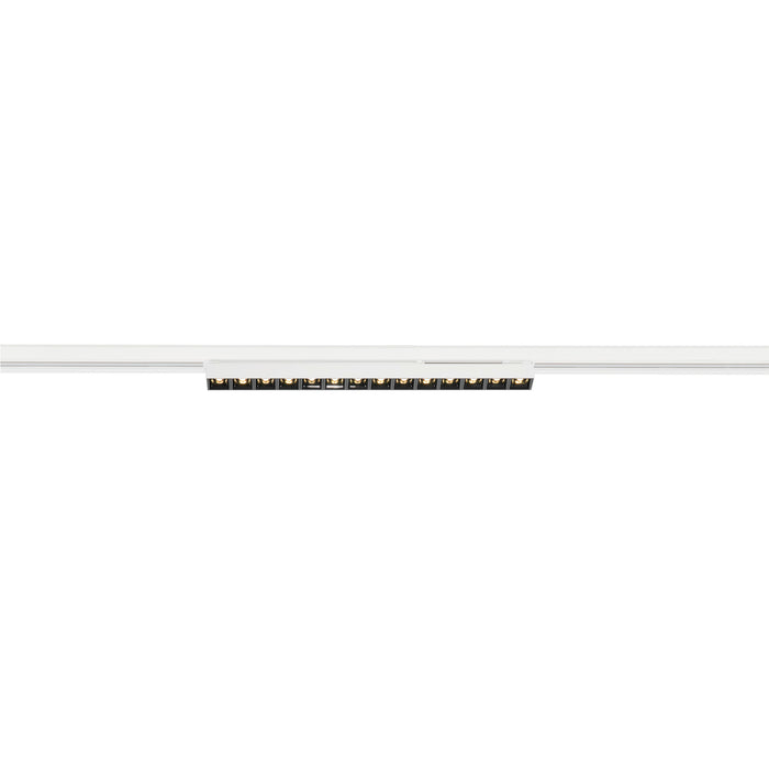 White track lighting fixture with multiple recessed LED lights.