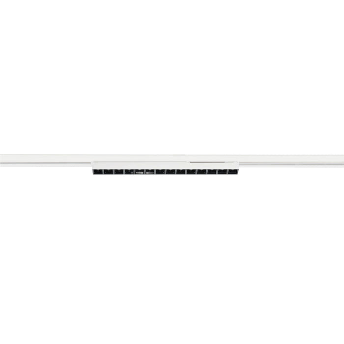 White track lighting fixture with multiple LED spots, track mounted.