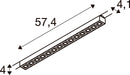 Technical drawing of a linear LED light fixture with dimensions.