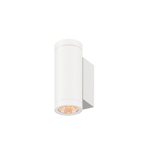 White aluminum cylinder wall light fixture.