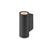 Black aluminum wall-mounted cylinder light fixture with a matte finish.