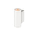 White cylindrical metal wall light fixture.