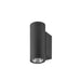 Black cylindrical wall-mounted light fixture with a matte finish.