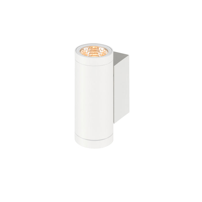 White cylindrical aluminum wall light fixture.