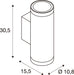 Technical drawing of a cylindrical wall-mounted light fixture with dimensions.
