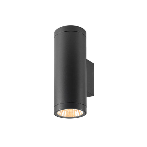Black metal cylinder wall sconce with matte finish.