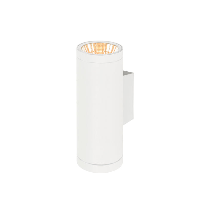White cylindrical wall-mounted light fixture with matte finish.