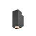 Textured black aluminum wall-mounted cube light fixture.