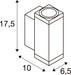 Technical drawing of a white surface-mounted spotlight with dimensions.