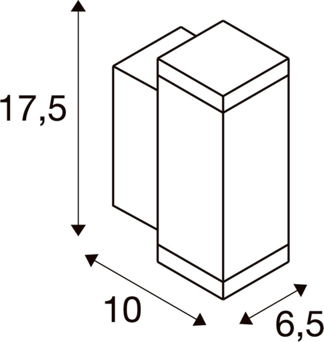 Technical drawing with dimensions of a rectangular prism.