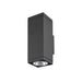 Black aluminum wall-mounted cube light fixture with textured finish.