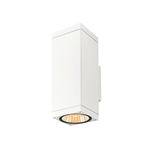 White aluminum wall-mounted up/down light fixture with a matte finish.