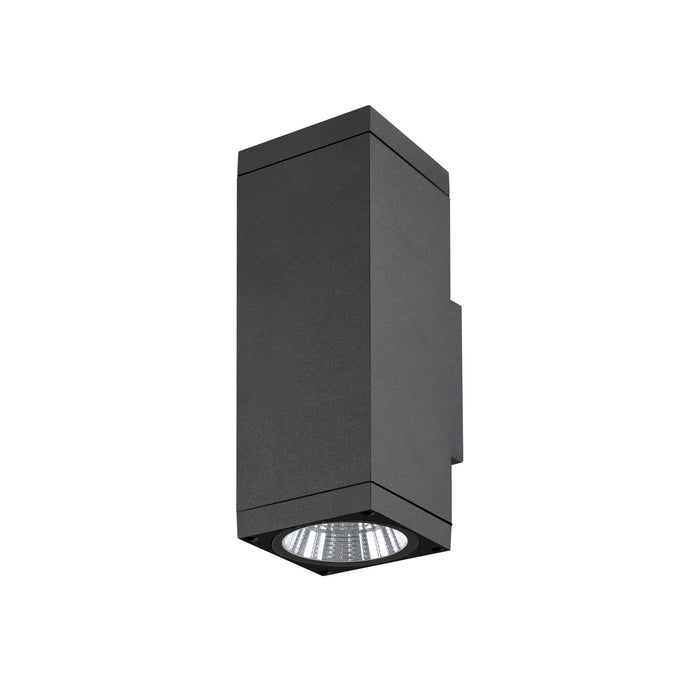 Aluminum wall-mounted light fixture, black finish, square shape.