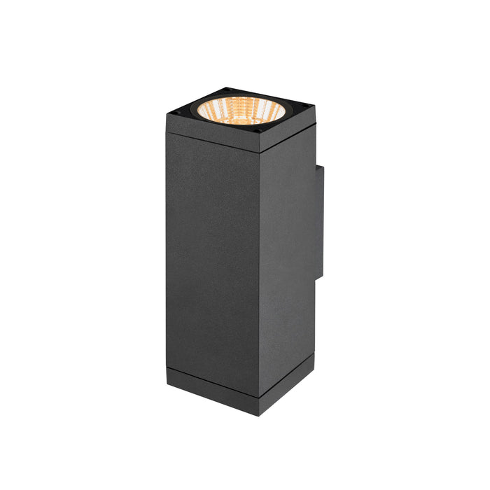Modern black metal wall-mounted up/down light fixture.