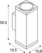 Technical drawing of a wall-mounted light fixture with dimensions.
