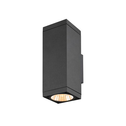 Black aluminum wall-mounted cube light fixture with textured finish.