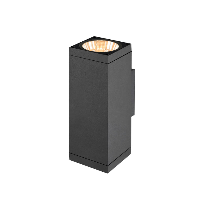 Black aluminum wall-mounted up/down light fixture with textured finish.
