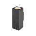 Black aluminum wall-mounted up/down light fixture with textured finish.