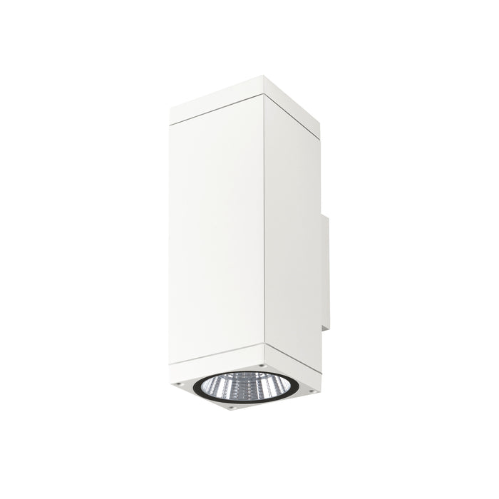 White aluminum wall-mounted up/down light fixture with a matte finish.
