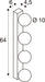 Technical drawing of a wall-mounted light fixture with four spherical bulbs, showing dimensions.
