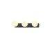 Modern vanity light with three round bulbs, matte black finish, wall mounted.