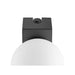 Wall-mounted light fixture with a black metal base and a white glass globe shade.