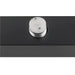 Close-up of a black metal box with a flush-mounted, frosted white LED light and silver metal trim.