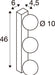 Technical drawing of a wall-mounted light fixture with three round shades, showing dimensions.