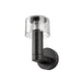 Black metal wall sconce with clear glass shade.