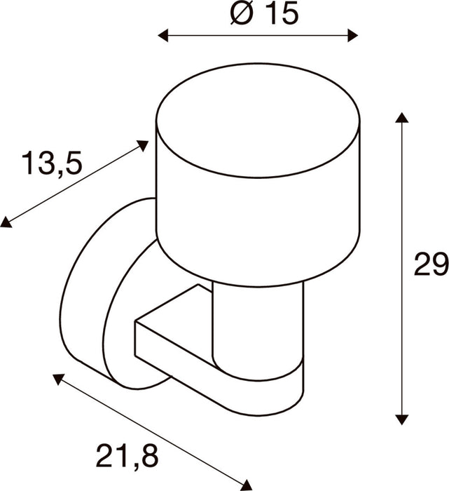 Technical drawing of a wall-mounted fixture with dimensions.