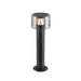 Black metal bollard light with clear acrylic shade, surface mounted.
