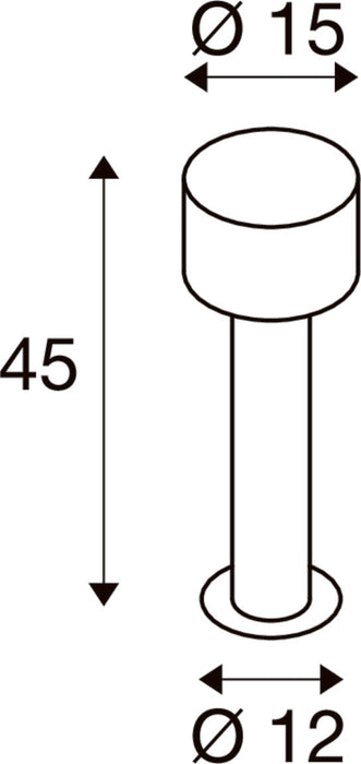 Technical drawing of a cylindrical door stop with dimensions.