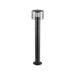 Black metal bollard light with clear acrylic shade, surface mounted.