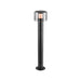 Black metal bollard light fixture with clear acrylic shade, surface mounted.