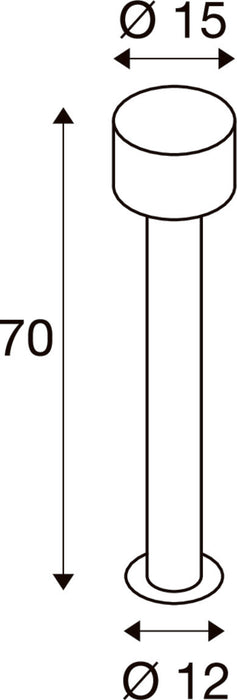 Technical drawing of a cylindrical door stop with dimensions.
