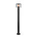 Black metal bollard light with clear glass shade, surface mounted.