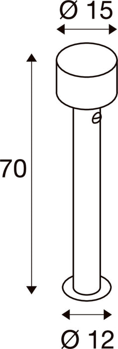 Technical drawing of a white cylindrical doorstop with dimensions.