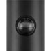 Close-up of a black metal outdoor light fixture with a motion sensor and lux/time settings.