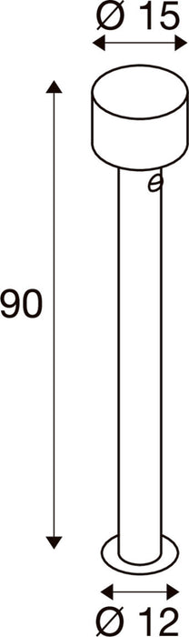 Technical drawing of a cylindrical door stop with dimensions.