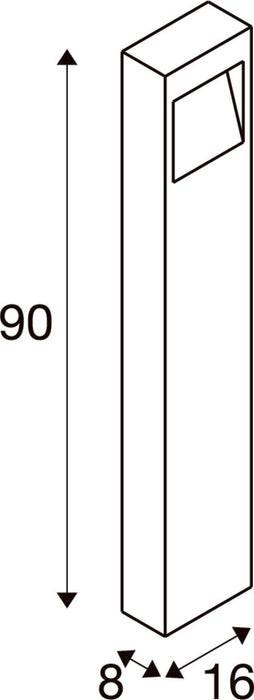 Diagram of a white bollard light fixture with dimensions.