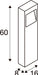Technical drawing of a white rectangular bollard light fixture with dimensions.
