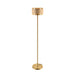 Gold floor lamp with rope-wrapped shade.